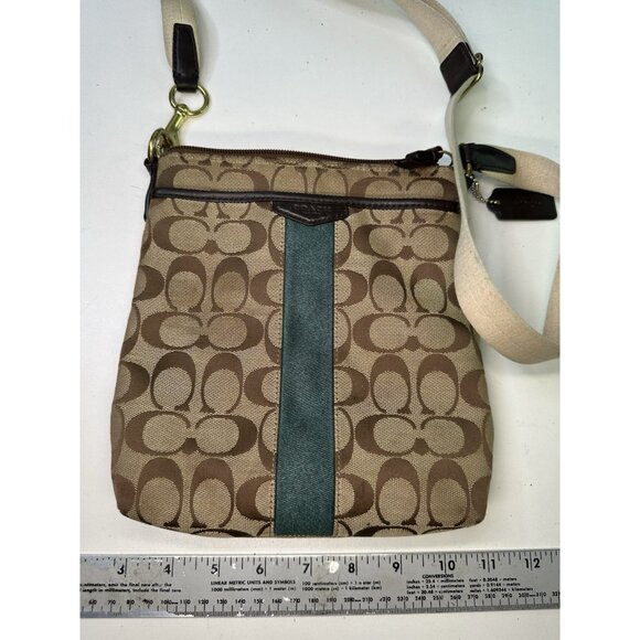 Coach Crossbody Small Canvas Signature Bag Tan/Green - Picture 8 of 9